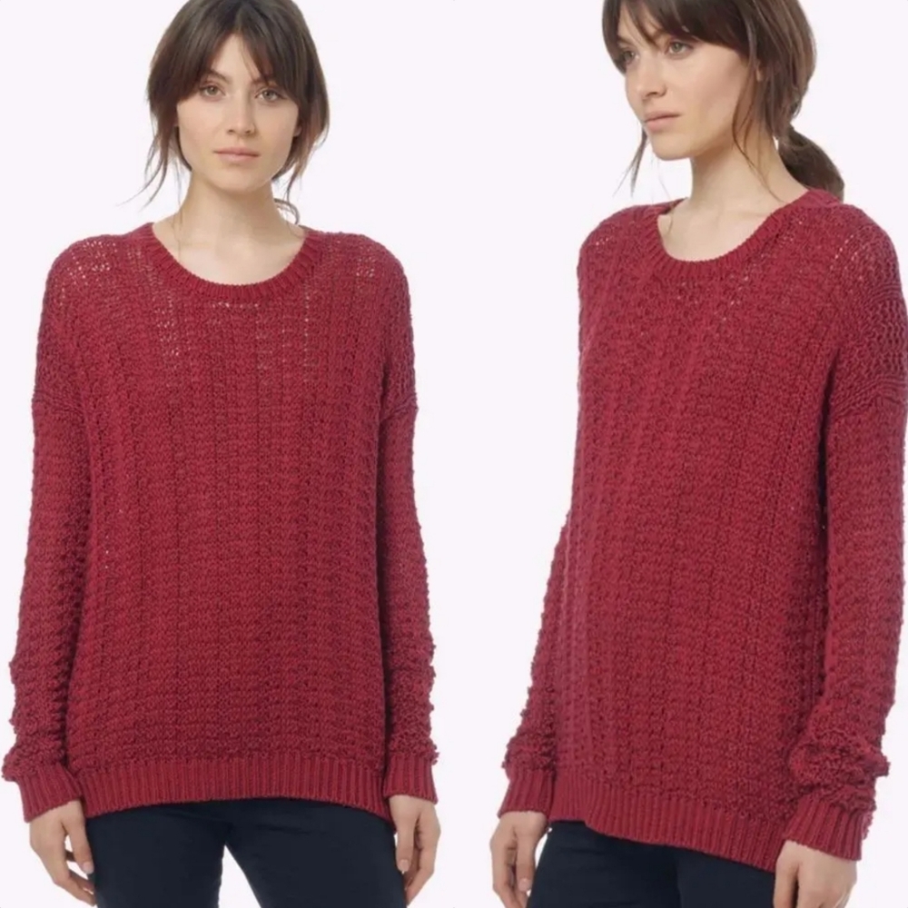 VINCE Mercerized Texture Cotton Chunky Knit Sweater Rhubarb Cranberry Red